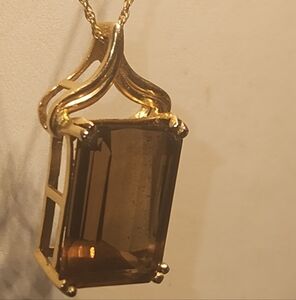 Large Smokey Quartz Pendant Set In 10kt gold with chain